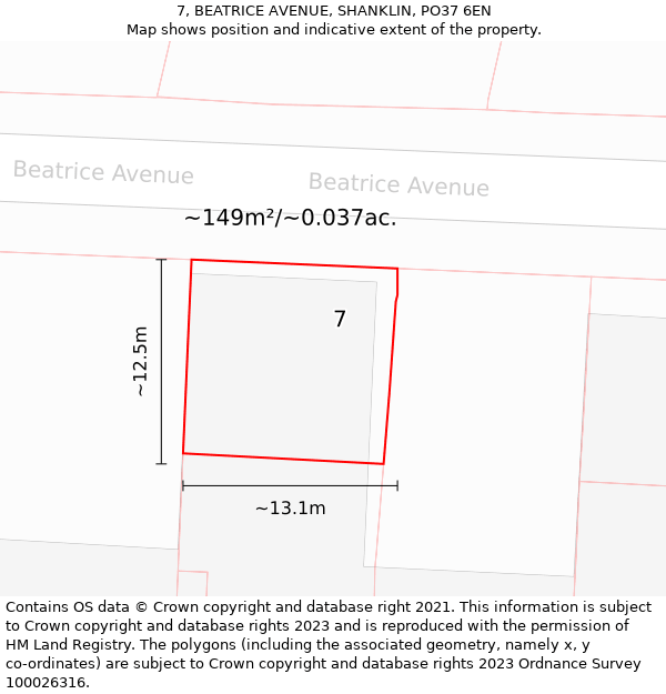 7, BEATRICE AVENUE, SHANKLIN, PO37 6EN: Plot and title map