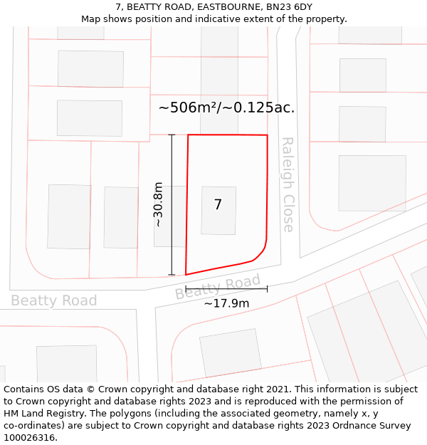 7, BEATTY ROAD, EASTBOURNE, BN23 6DY: Plot and title map