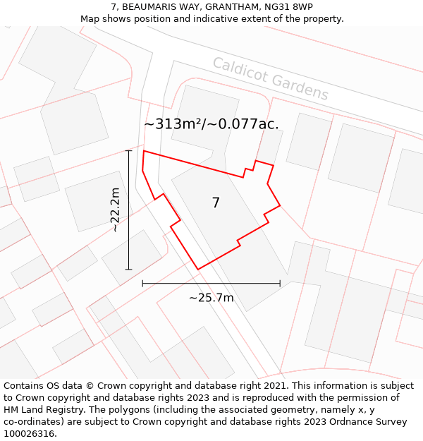 7, BEAUMARIS WAY, GRANTHAM, NG31 8WP: Plot and title map