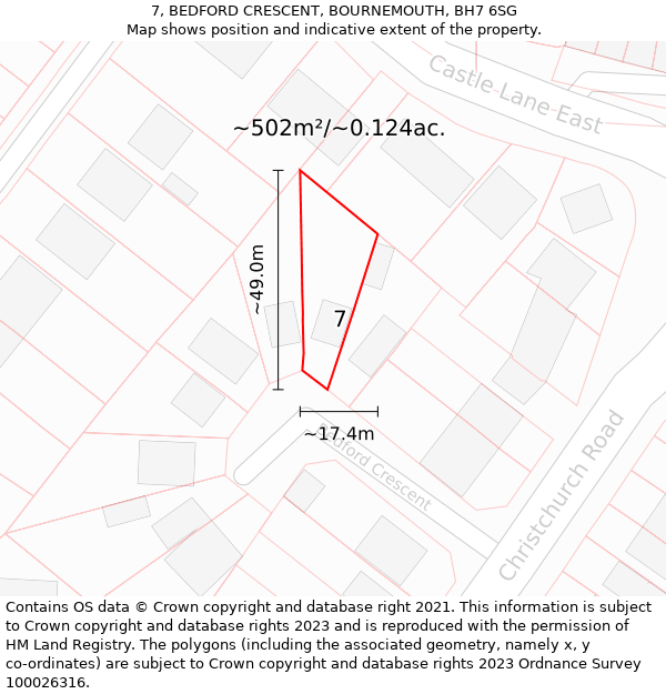 7, BEDFORD CRESCENT, BOURNEMOUTH, BH7 6SG: Plot and title map