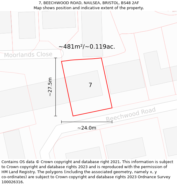 7, BEECHWOOD ROAD, NAILSEA, BRISTOL, BS48 2AF: Plot and title map