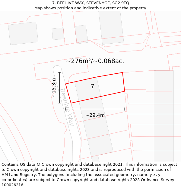 7, BEEHIVE WAY, STEVENAGE, SG2 9TQ: Plot and title map