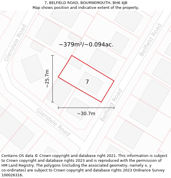 7, BELFIELD ROAD, BOURNEMOUTH, BH6 4JB: Plot and title map
