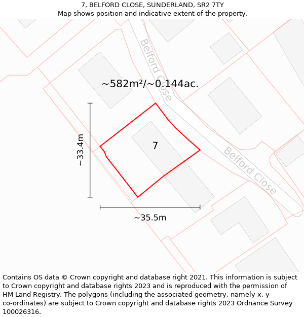 7, BELFORD CLOSE, SUNDERLAND, SR2 7TY: Plot and title map