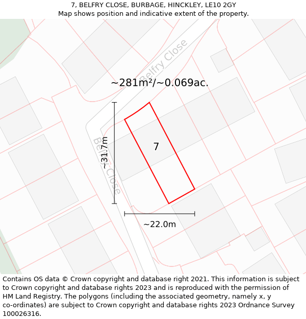 7, BELFRY CLOSE, BURBAGE, HINCKLEY, LE10 2GY: Plot and title map