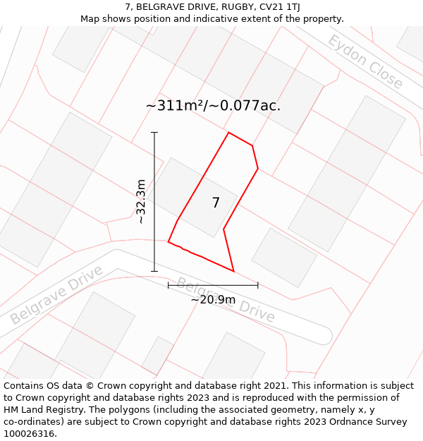 7, BELGRAVE DRIVE, RUGBY, CV21 1TJ: Plot and title map