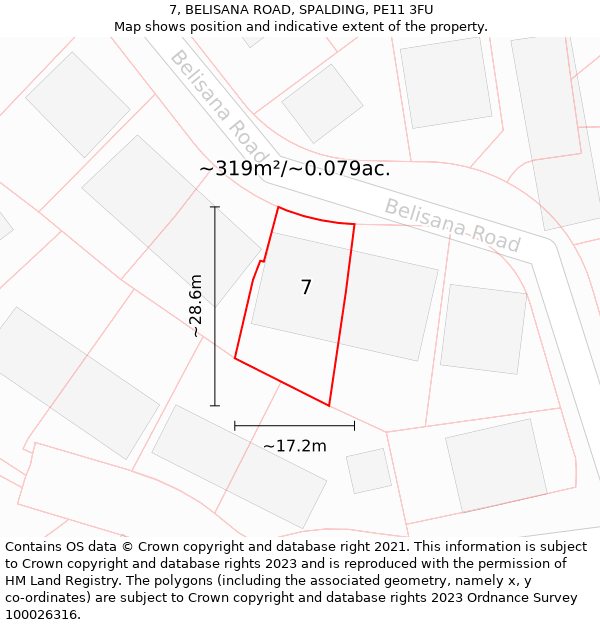 7, BELISANA ROAD, SPALDING, PE11 3FU: Plot and title map