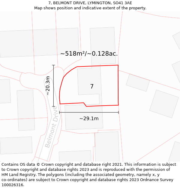 7, BELMONT DRIVE, LYMINGTON, SO41 3AE: Plot and title map