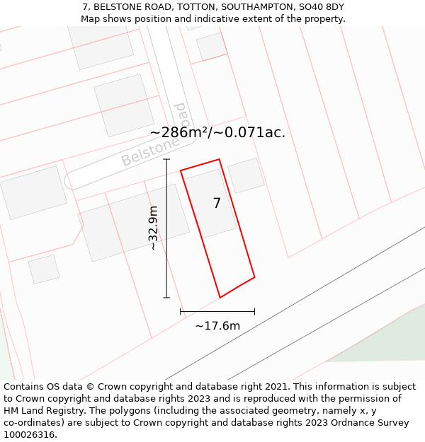 7, BELSTONE ROAD, TOTTON, SOUTHAMPTON, SO40 8DY: Plot and title map