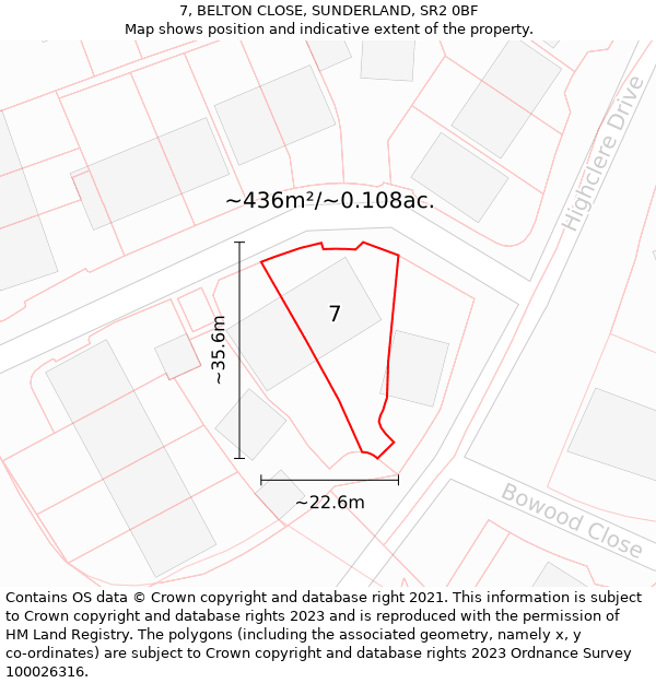 7, BELTON CLOSE, SUNDERLAND, SR2 0BF: Plot and title map