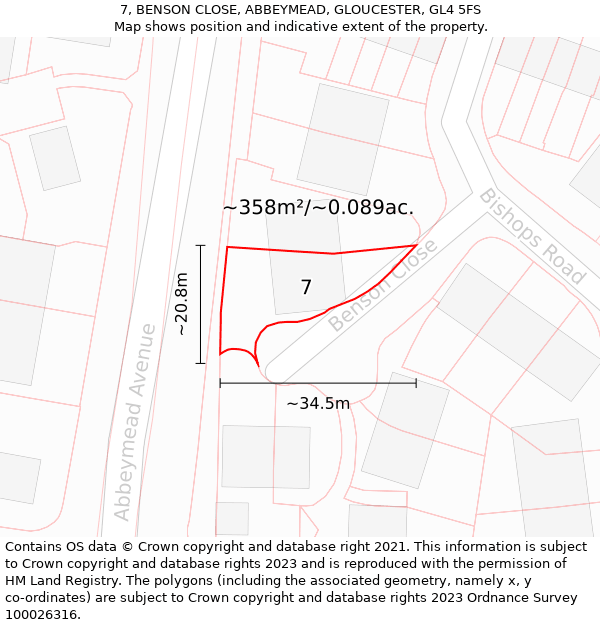 7, BENSON CLOSE, ABBEYMEAD, GLOUCESTER, GL4 5FS: Plot and title map