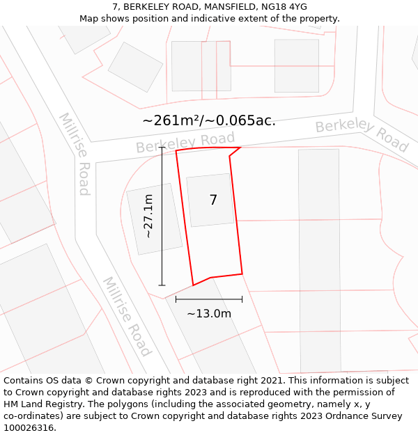 7, BERKELEY ROAD, MANSFIELD, NG18 4YG: Plot and title map