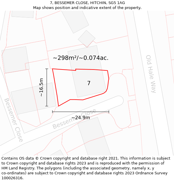 7, BESSEMER CLOSE, HITCHIN, SG5 1AG: Plot and title map