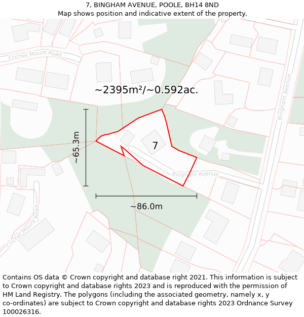 7, BINGHAM AVENUE, POOLE, BH14 8ND: Plot and title map