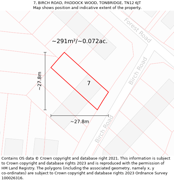 7, BIRCH ROAD, PADDOCK WOOD, TONBRIDGE, TN12 6JT: Plot and title map