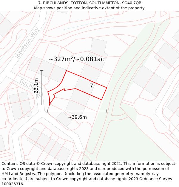 7, BIRCHLANDS, TOTTON, SOUTHAMPTON, SO40 7QB: Plot and title map