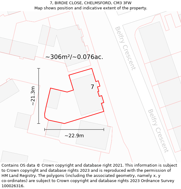 7, BIRDIE CLOSE, CHELMSFORD, CM3 3FW: Plot and title map