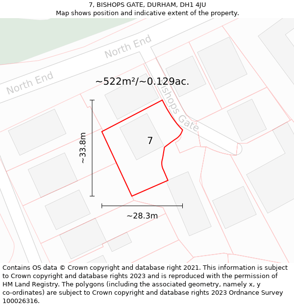 7, BISHOPS GATE, DURHAM, DH1 4JU: Plot and title map