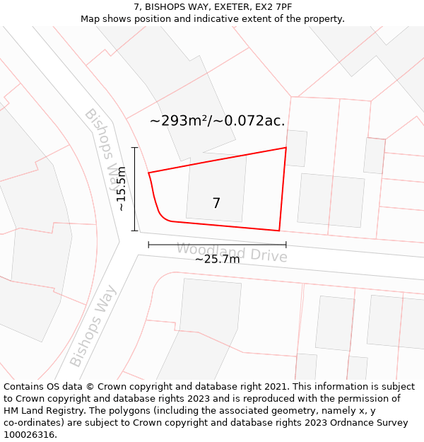 7, BISHOPS WAY, EXETER, EX2 7PF: Plot and title map