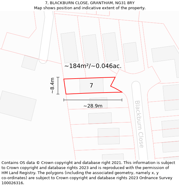 7, BLACKBURN CLOSE, GRANTHAM, NG31 8RY: Plot and title map