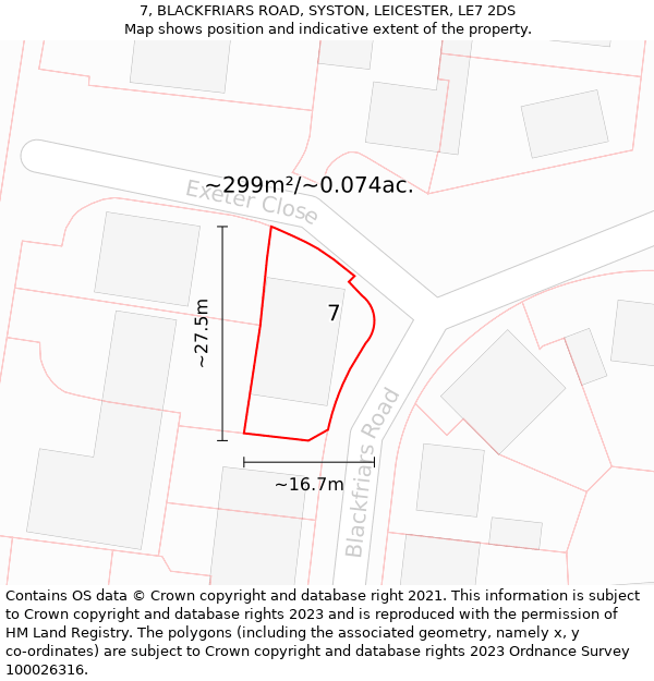 7, BLACKFRIARS ROAD, SYSTON, LEICESTER, LE7 2DS: Plot and title map