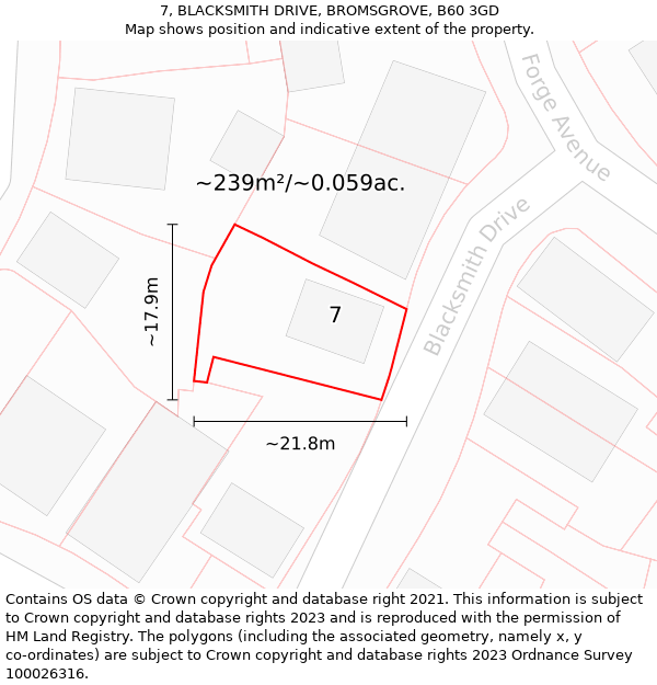 7, BLACKSMITH DRIVE, BROMSGROVE, B60 3GD: Plot and title map