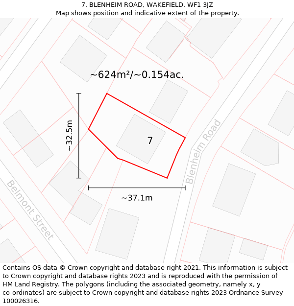 7, BLENHEIM ROAD, WAKEFIELD, WF1 3JZ: Plot and title map