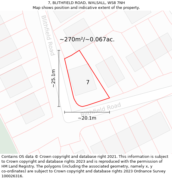 7, BLITHFIELD ROAD, WALSALL, WS8 7NH: Plot and title map