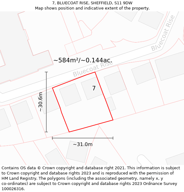 7, BLUECOAT RISE, SHEFFIELD, S11 9DW: Plot and title map