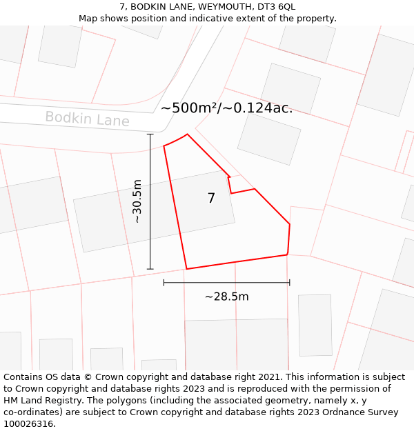 7, BODKIN LANE, WEYMOUTH, DT3 6QL: Plot and title map