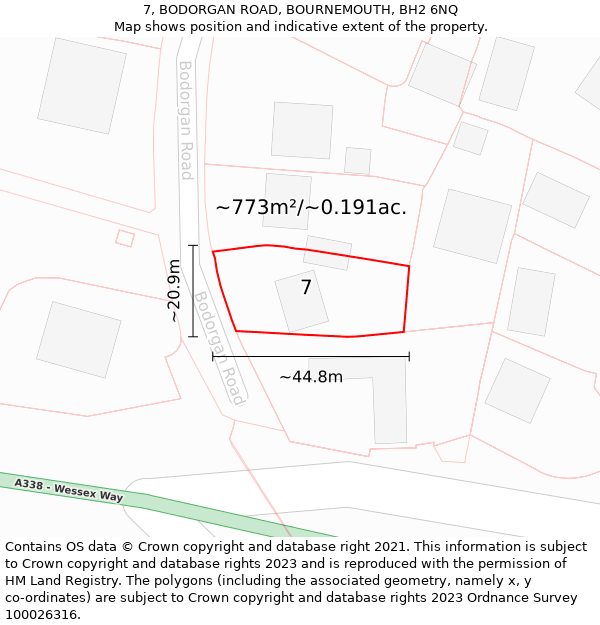 7, BODORGAN ROAD, BOURNEMOUTH, BH2 6NQ: Plot and title map