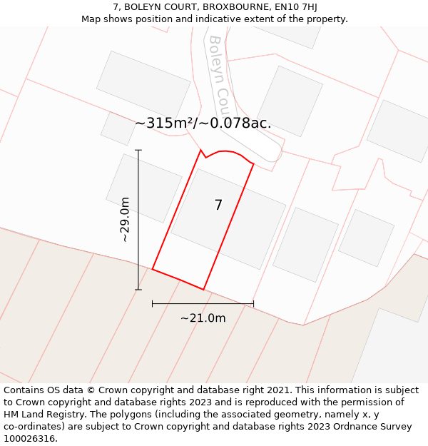 7, BOLEYN COURT, BROXBOURNE, EN10 7HJ: Plot and title map