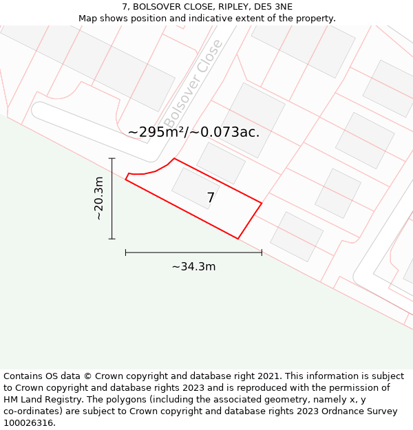 7, BOLSOVER CLOSE, RIPLEY, DE5 3NE: Plot and title map