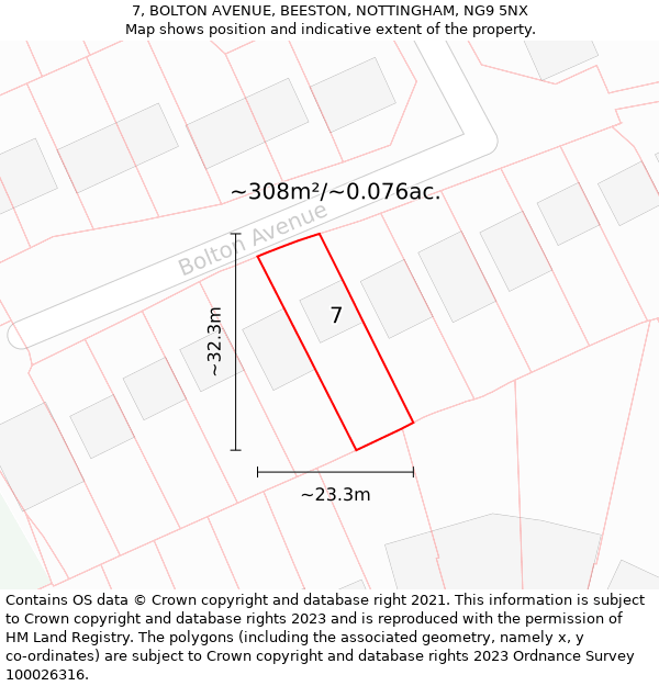 7, BOLTON AVENUE, BEESTON, NOTTINGHAM, NG9 5NX: Plot and title map