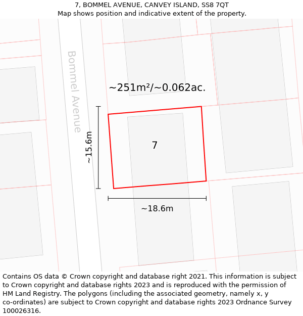 7, BOMMEL AVENUE, CANVEY ISLAND, SS8 7QT: Plot and title map