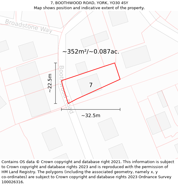 7, BOOTHWOOD ROAD, YORK, YO30 4SY: Plot and title map