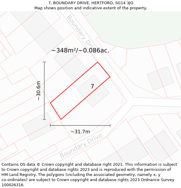 7, BOUNDARY DRIVE, HERTFORD, SG14 3JG: Plot and title map