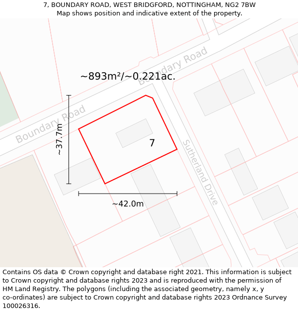 7, BOUNDARY ROAD, WEST BRIDGFORD, NOTTINGHAM, NG2 7BW: Plot and title map