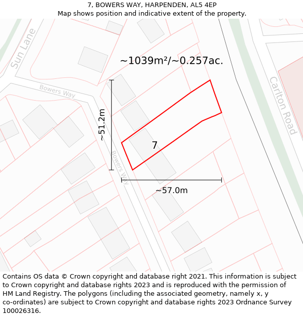 7, BOWERS WAY, HARPENDEN, AL5 4EP: Plot and title map