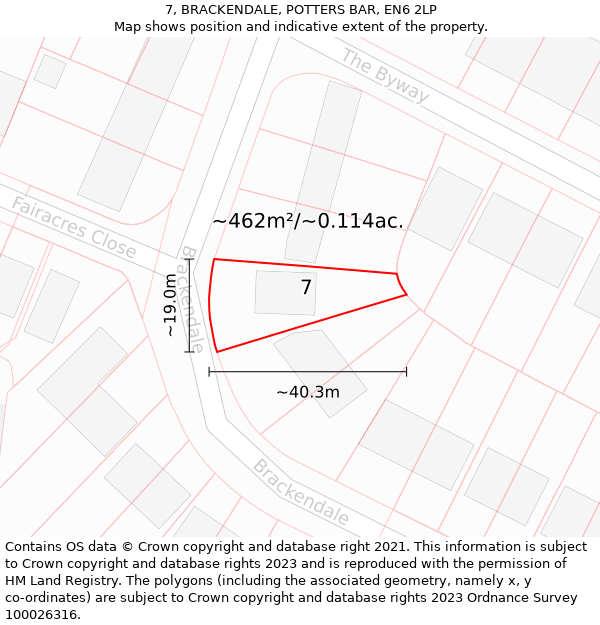 7, BRACKENDALE, POTTERS BAR, EN6 2LP: Plot and title map