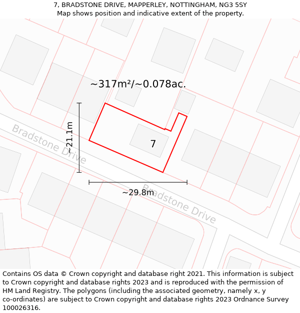 7, BRADSTONE DRIVE, MAPPERLEY, NOTTINGHAM, NG3 5SY: Plot and title map