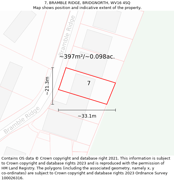 7, BRAMBLE RIDGE, BRIDGNORTH, WV16 4SQ: Plot and title map