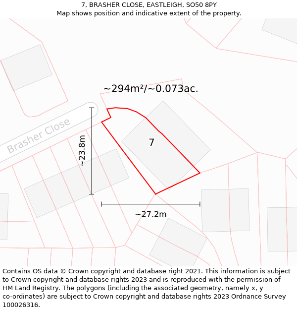 7, BRASHER CLOSE, EASTLEIGH, SO50 8PY: Plot and title map