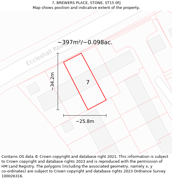 7, BREWERS PLACE, STONE, ST15 0FJ: Plot and title map