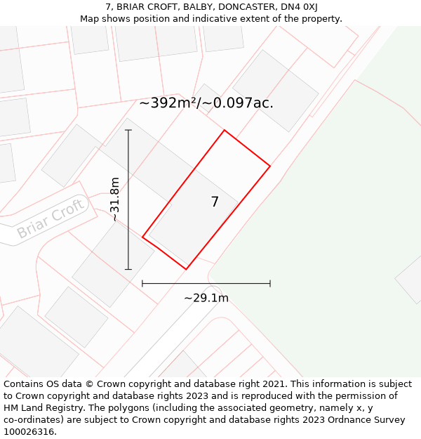 7, BRIAR CROFT, BALBY, DONCASTER, DN4 0XJ: Plot and title map