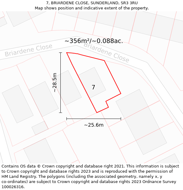 7, BRIARDENE CLOSE, SUNDERLAND, SR3 3RU: Plot and title map