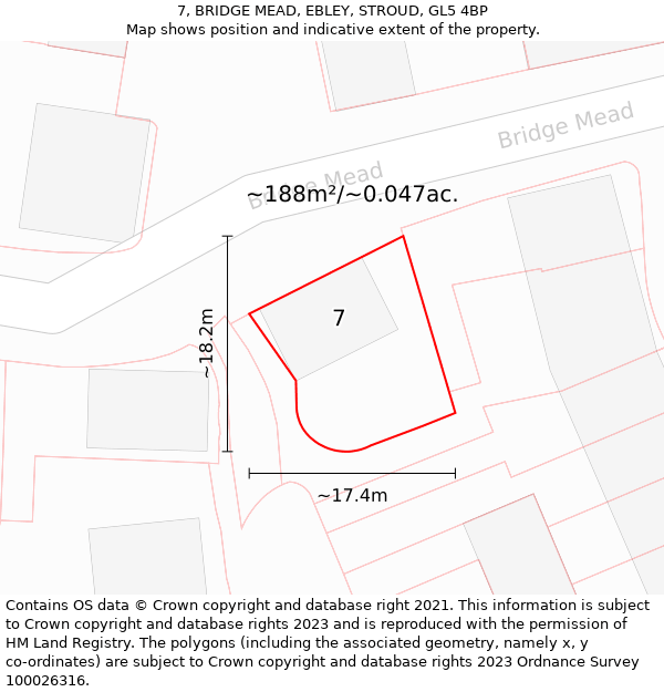 7, BRIDGE MEAD, EBLEY, STROUD, GL5 4BP: Plot and title map