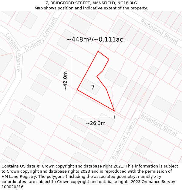 7, BRIDGFORD STREET, MANSFIELD, NG18 3LG: Plot and title map
