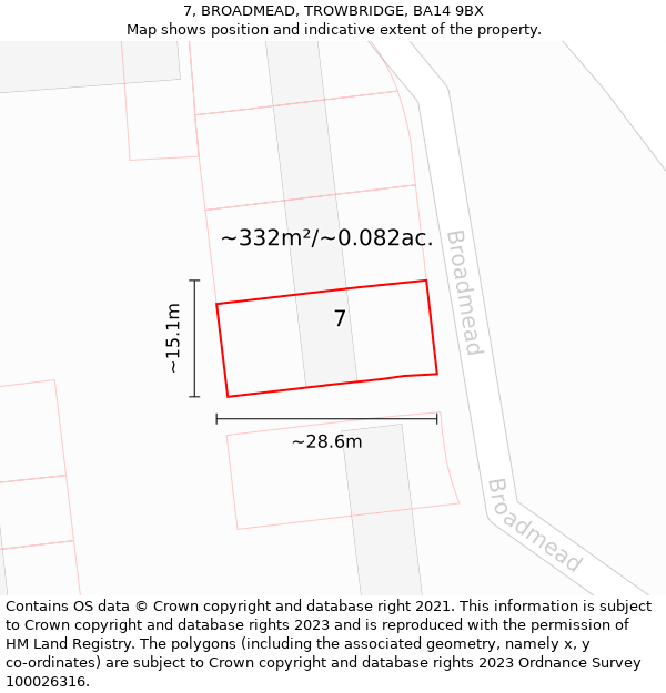 7, BROADMEAD, TROWBRIDGE, BA14 9BX: Plot and title map