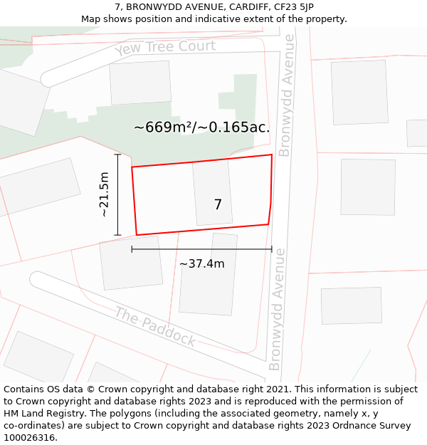 7, BRONWYDD AVENUE, CARDIFF, CF23 5JP: Plot and title map